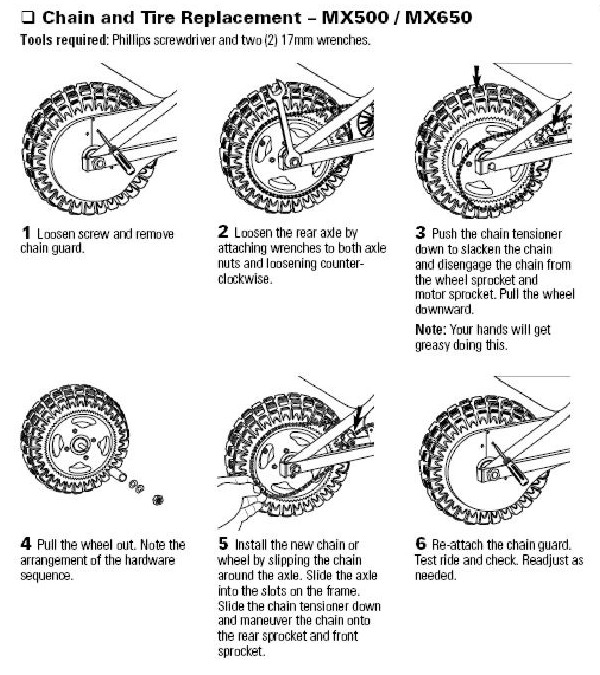 Razor MX500 And MX650 Dirt Rocket Chain & Rear Tire Replacement Manual
